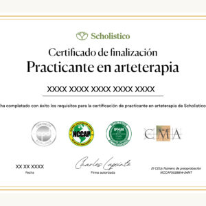 Certificado oficial del curso de certificación de practicante de arteterapia