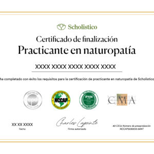 Certificado oficial del curso de certificación practicante en naturopatía